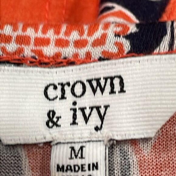NWOT Crown & Ivy Orange Navy Elephant Blouse.  Size M medium 8/10 - Picture 6 of 7